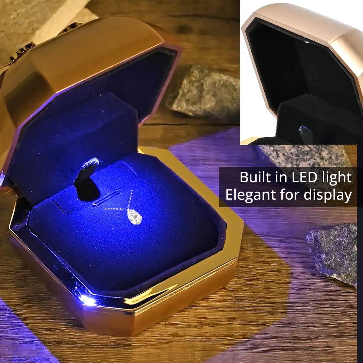 Golden Solid Luxurious Polished Ring Jewelry Box with Led Light, Anti Tarnish Jewelry Box, Jewelry Storage Case, Ring Storage Box (2.8x2.8x2.4) image number 2