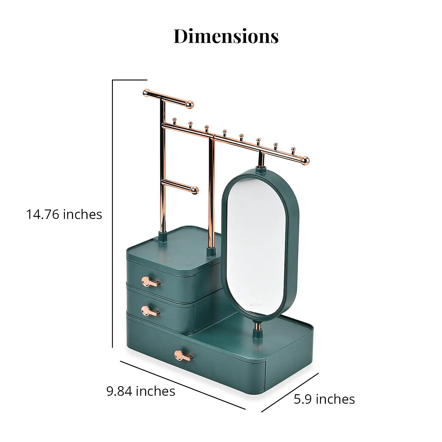 Green Color Tiered Tower Jewelry Holder with 360 Rotating Mirror and 3 Layer Drawer