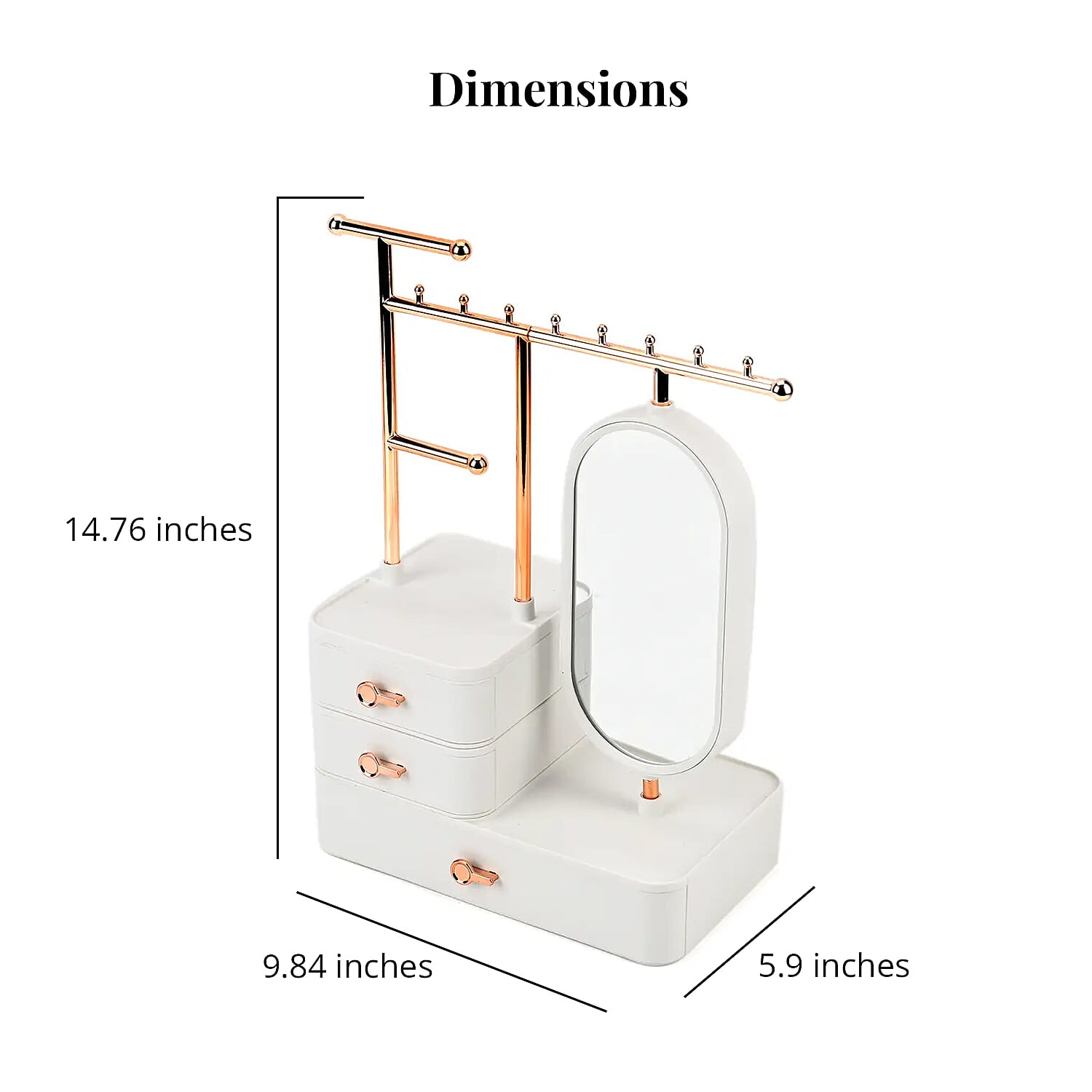 Off White Tiered Tower Jewelry Holder with 360 Rotating Mirror and 3 Layer Drawer
