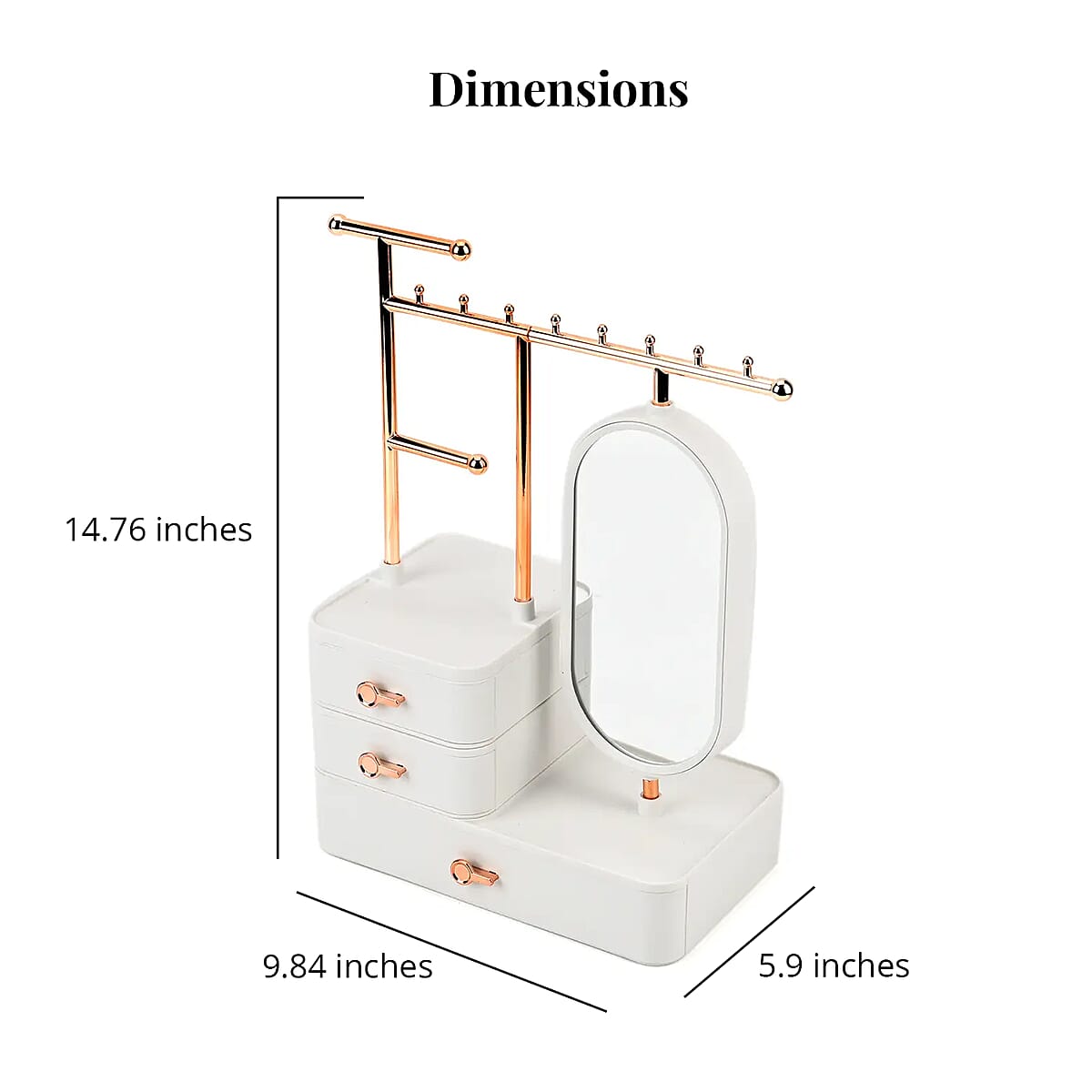Off White Tiered Tower Jewelry Holder with 360 Rotating Mirror and 3 Layer Drawer image number 5