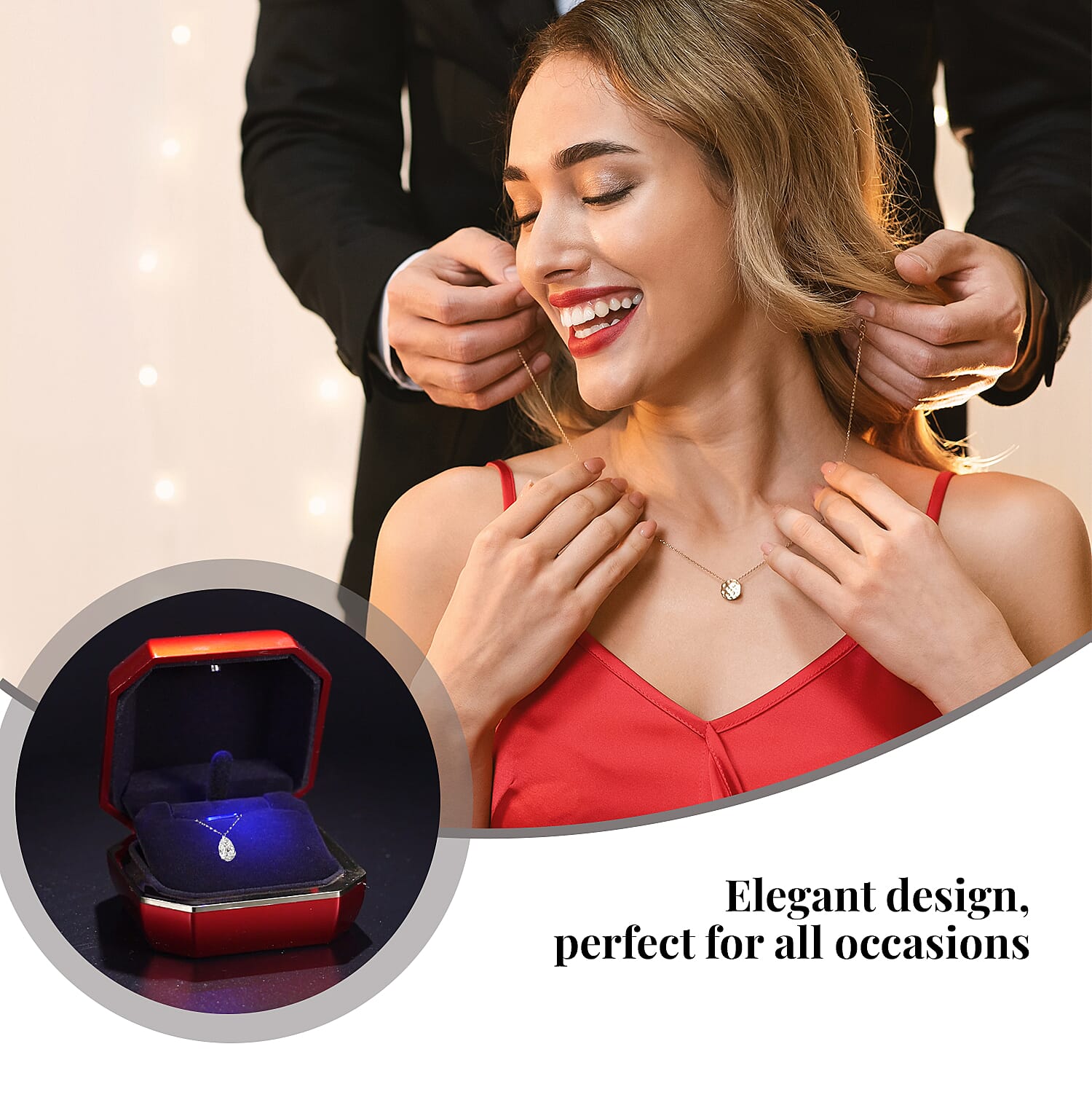 Red Solid Luxurious Polished Necklace and Pendant's Jewelry Box with Led Light, Anti Tarnish Jewelry Box, Jewelry Storage Case, Pendant Necklace Storage Box