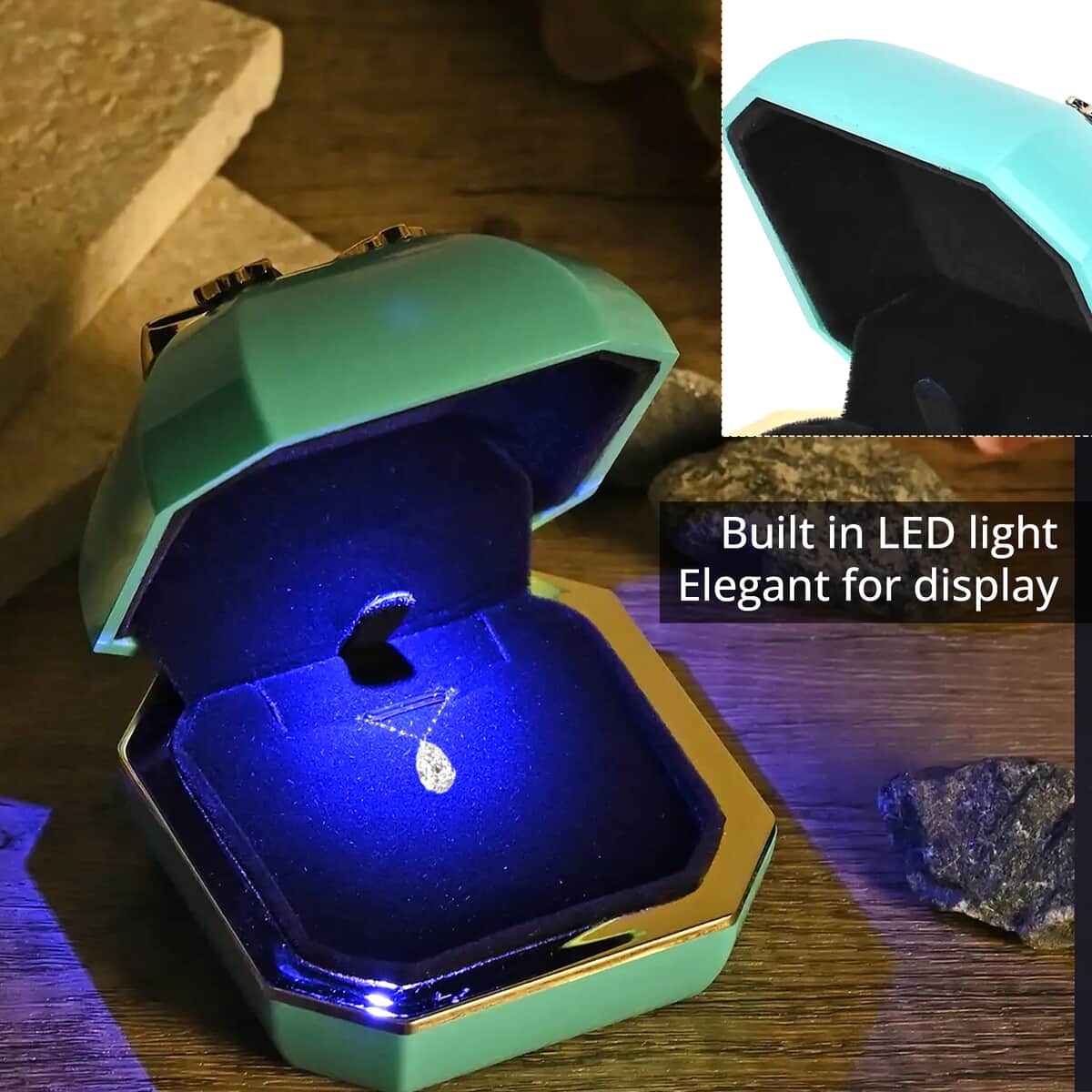 Blue Solid Luxurious Polished Necklace and Pendant's Jewelry Box with Led Light, Anti Tarnish Jewelry Box, Jewelry Storage Case, Pendant Necklace Storage Box image number 2