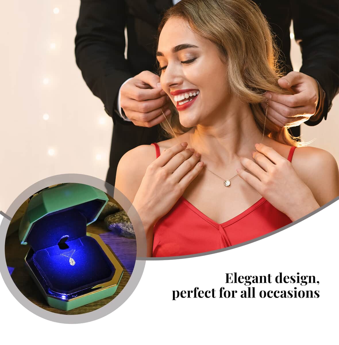 Blue Solid Luxurious Polished Necklace and Pendant's Jewelry Box with Led Light, Anti Tarnish Jewelry Box, Jewelry Storage Case, Pendant Necklace Storage Box image number 5