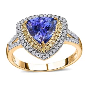 Luxoro 14K Yellow Gold Premium Tanzanite, Natural Yellow and White Diamond I2 Split Shank Ring (Size 10.0) 4.80 Grams 2.60 ctw