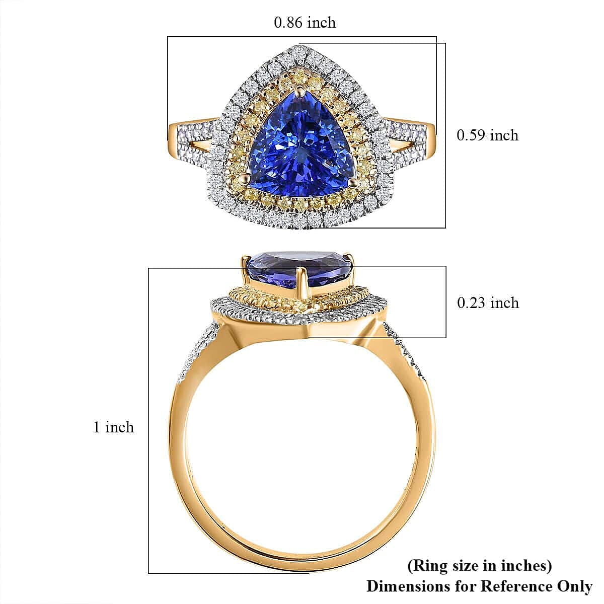 Luxoro 14K Yellow Gold Premium Tanzanite, Natural Yellow and White Diamond I2 Split Shank Ring (Size 10.0) 4.80 Grams 2.60 ctw