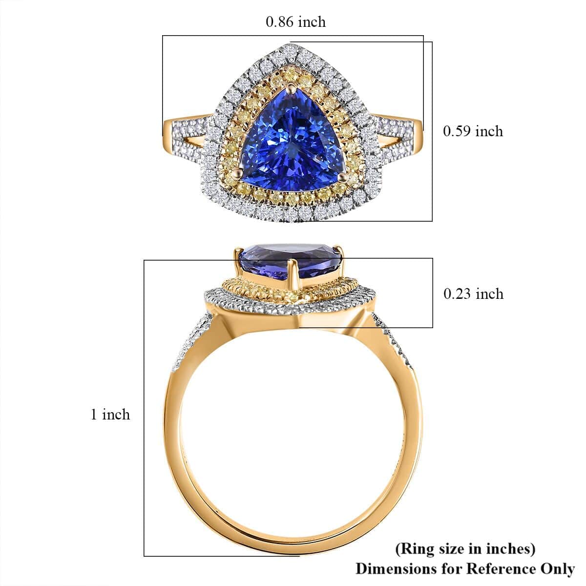 Luxoro 14K Yellow Gold Premium Tanzanite, Natural Yellow and White Diamond I2 Split Shank Ring (Size 10.0) 4.80 Grams 2.60 ctw image number 5