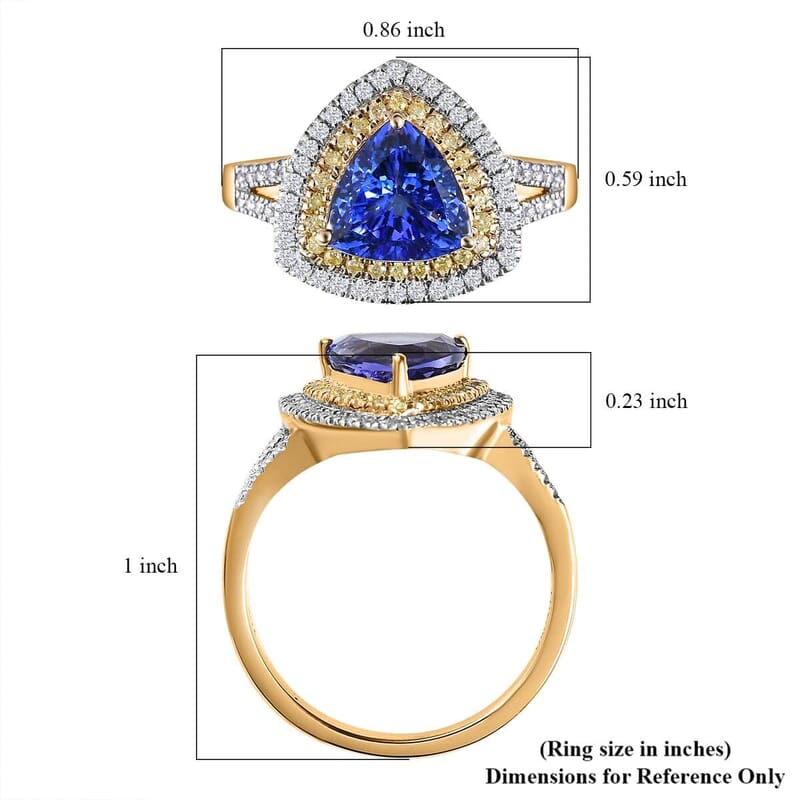 Luxoro 14K Yellow Gold Premium Tanzanite, Natural Yellow and White Diamond I2 Split Shank Ring (Size 10.0) 4.80 Grams 2.60 ctw
