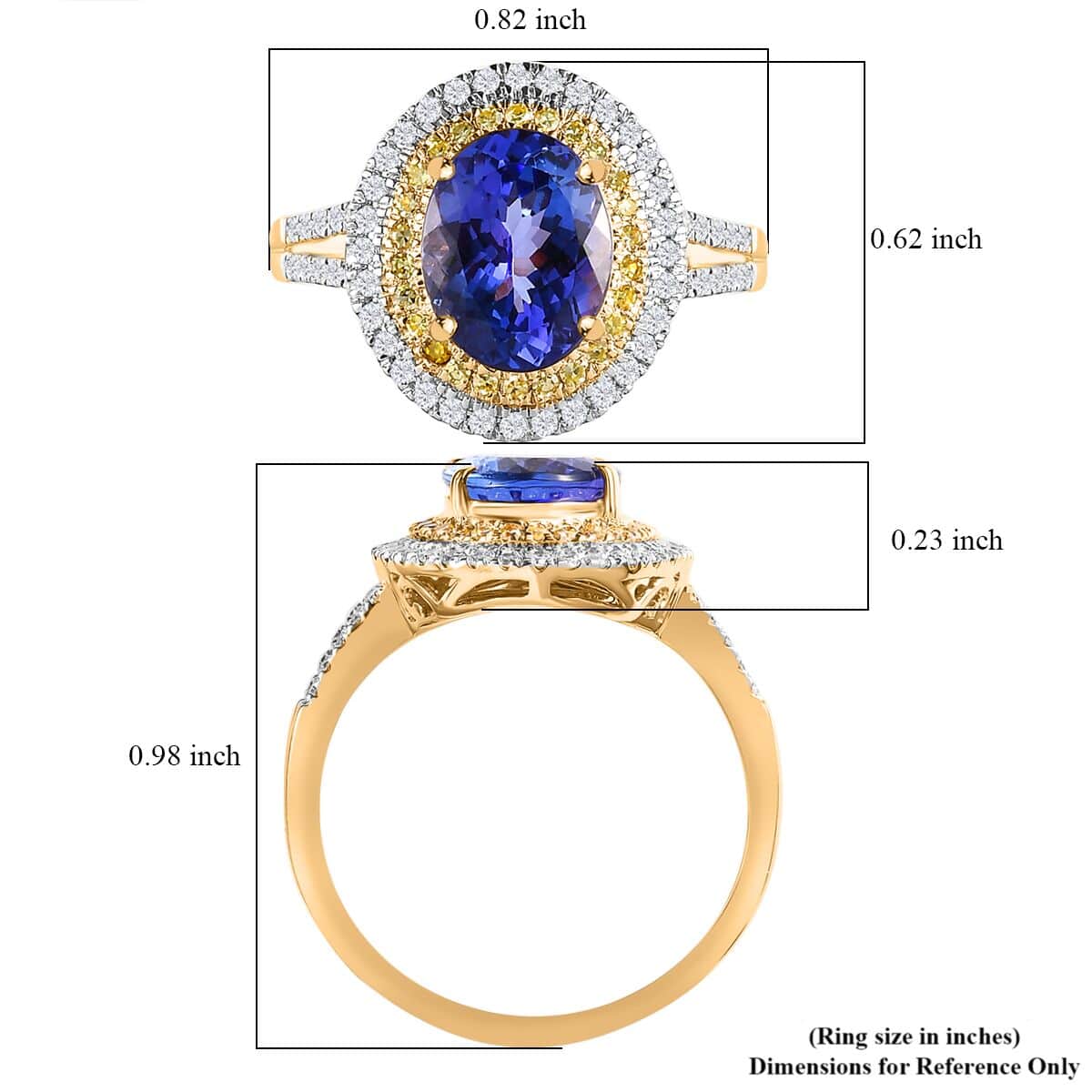 Luxoro 14K Yellow Gold Premium Tanzanite, Natural Yellow and White Diamond I2 Split Shank Ring (Size 9.0) 2.80 ctw image number 5