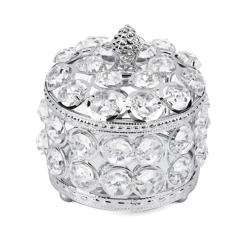 Livmore Silver Color Round Design Crystal Jewelry Box
