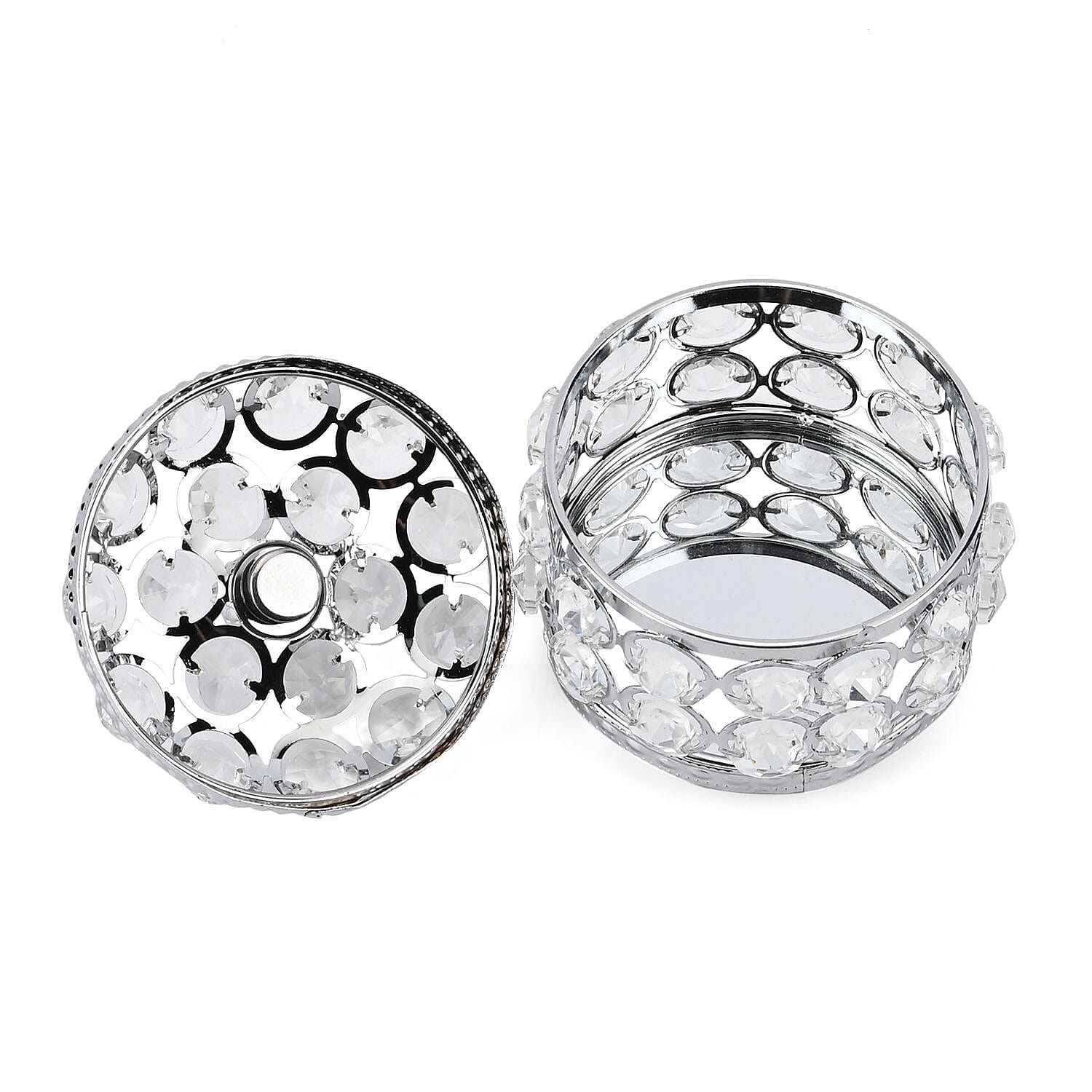 Silver Color Round Design Crystal Jewelry BoxCrystal Jewelry Box, Trinket Organizer Treasure Box For Rings Earrings Necklace, Jewelry Storage Box (3.9x3.9x3.5)
