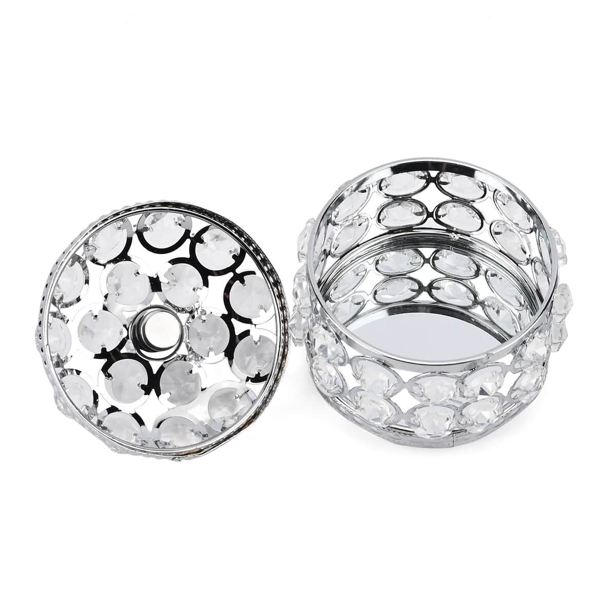 Silver Color Round Design Crystal Jewelry BoxCrystal Jewelry Box, Trinket Organizer Treasure Box For Rings Earrings Necklace, Jewelry Storage Box (3.9x3.9x3.5) image number 4