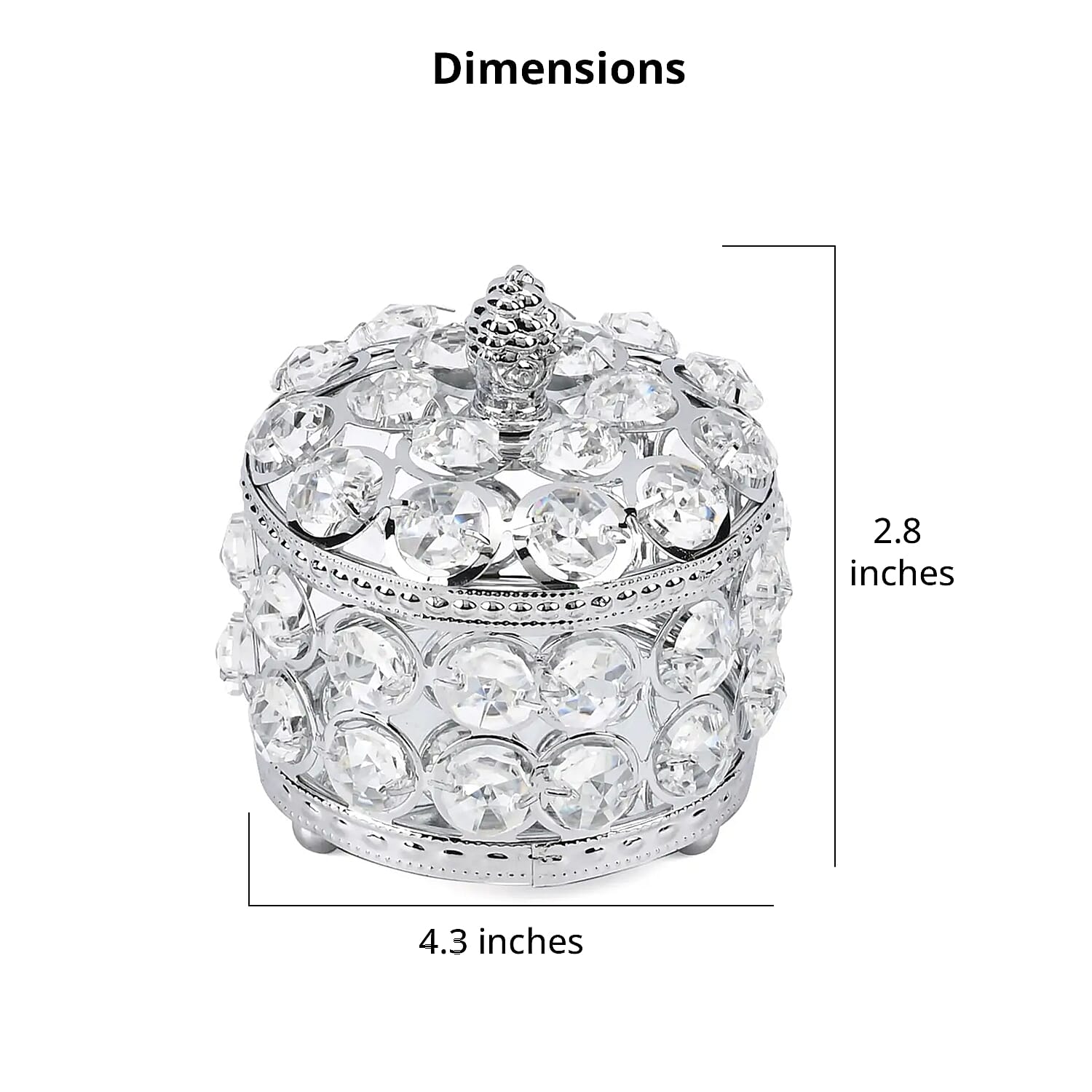 Silver Color Round Design Crystal Jewelry BoxCrystal Jewelry Box, Trinket Organizer Treasure Box For Rings Earrings Necklace, Jewelry Storage Box (3.9x3.9x3.5)