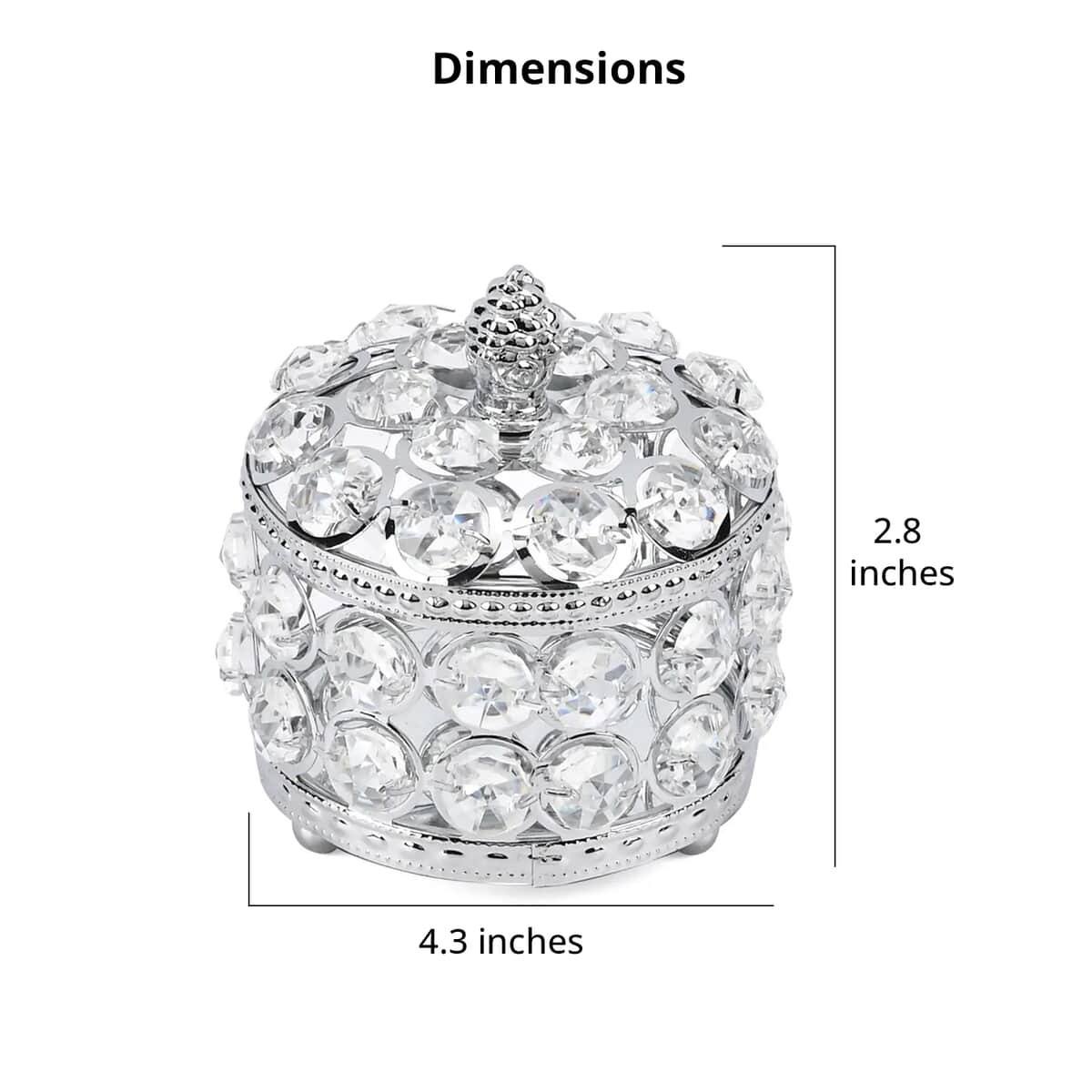 Silver Color Round Design Crystal Jewelry Box (3.9"x3.9"x3.5") image number 5