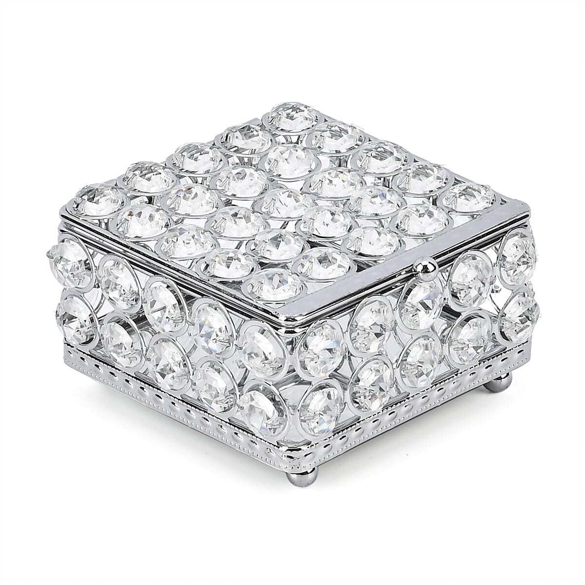 Silver Color Square Design Crystal Jewelry Box, Trinket Organizer Treasure Box For Rings Earrings Necklace, Jewelry Storage Box (4.3x4.3x2.8) image number 2