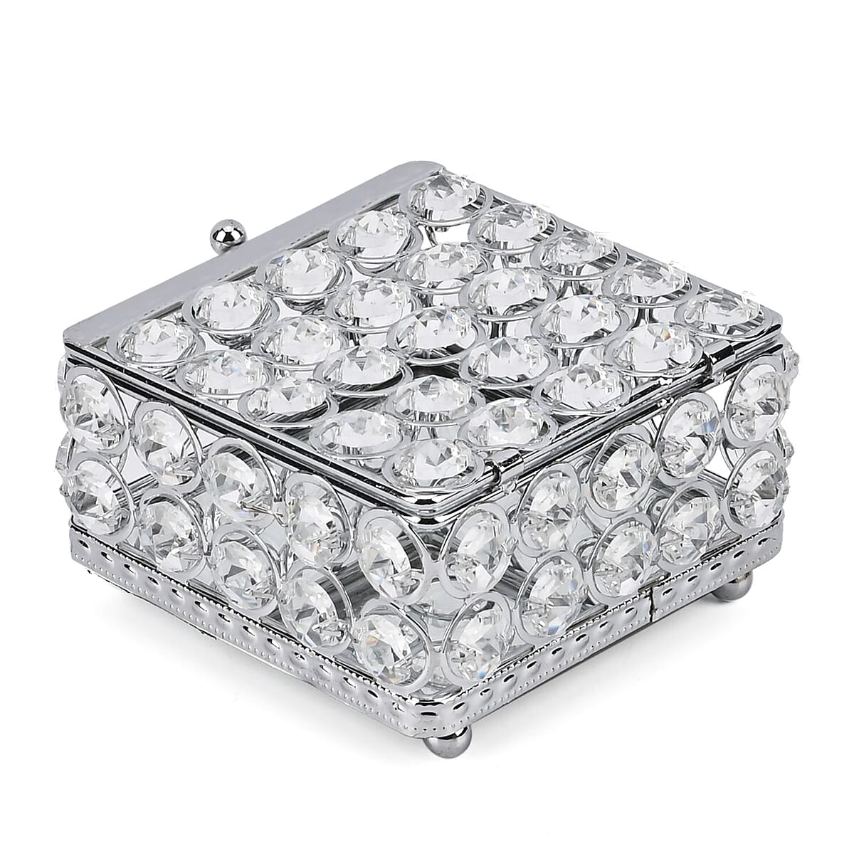 Silver Color Square Design Crystal Jewelry Box, Trinket Organizer Treasure Box For Rings Earrings Necklace, Jewelry Storage Box (4.3x4.3x2.8) image number 3