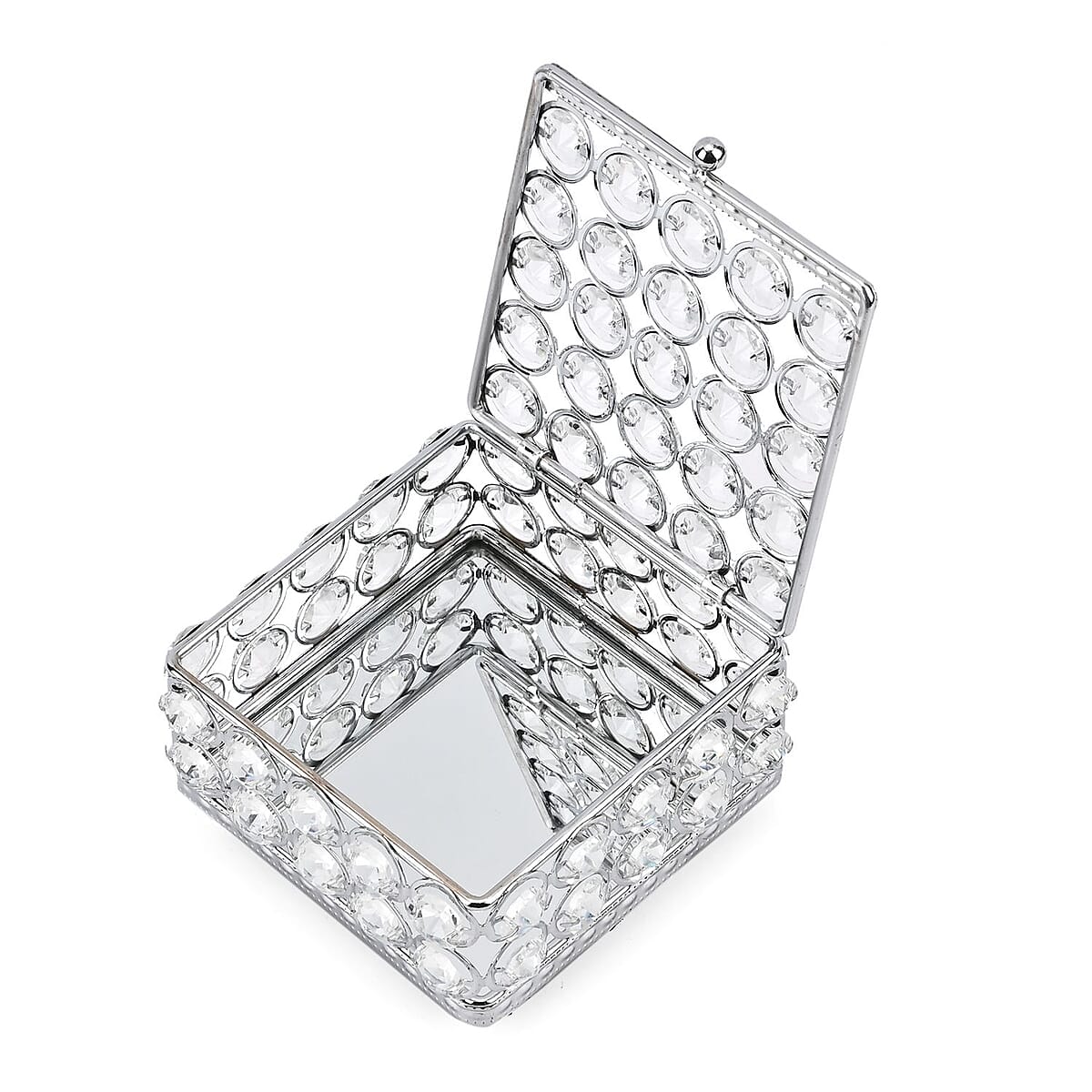 Silver Color Square Design Crystal Jewelry Box, Trinket Organizer Treasure Box For Rings Earrings Necklace, Jewelry Storage Box (4.3x4.3x2.8) image number 5