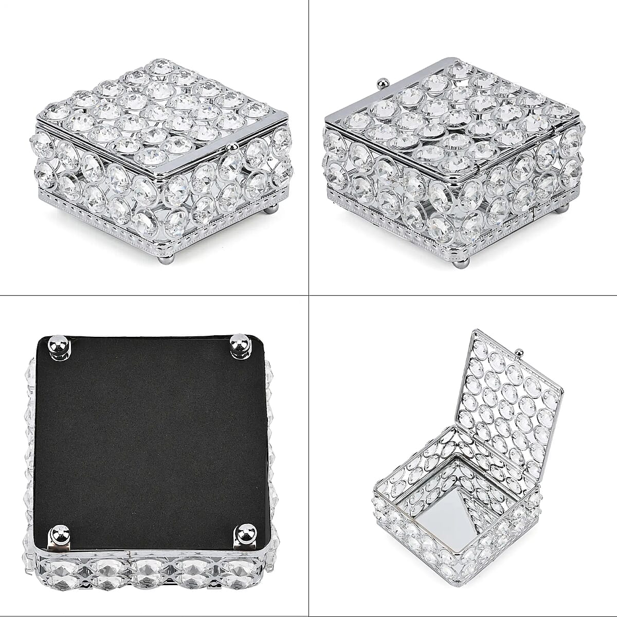 Silver Color Square Design Crystal Jewelry Box, Trinket Organizer Treasure Box For Rings Earrings Necklace, Jewelry Storage Box (4.3x4.3x2.8) image number 6