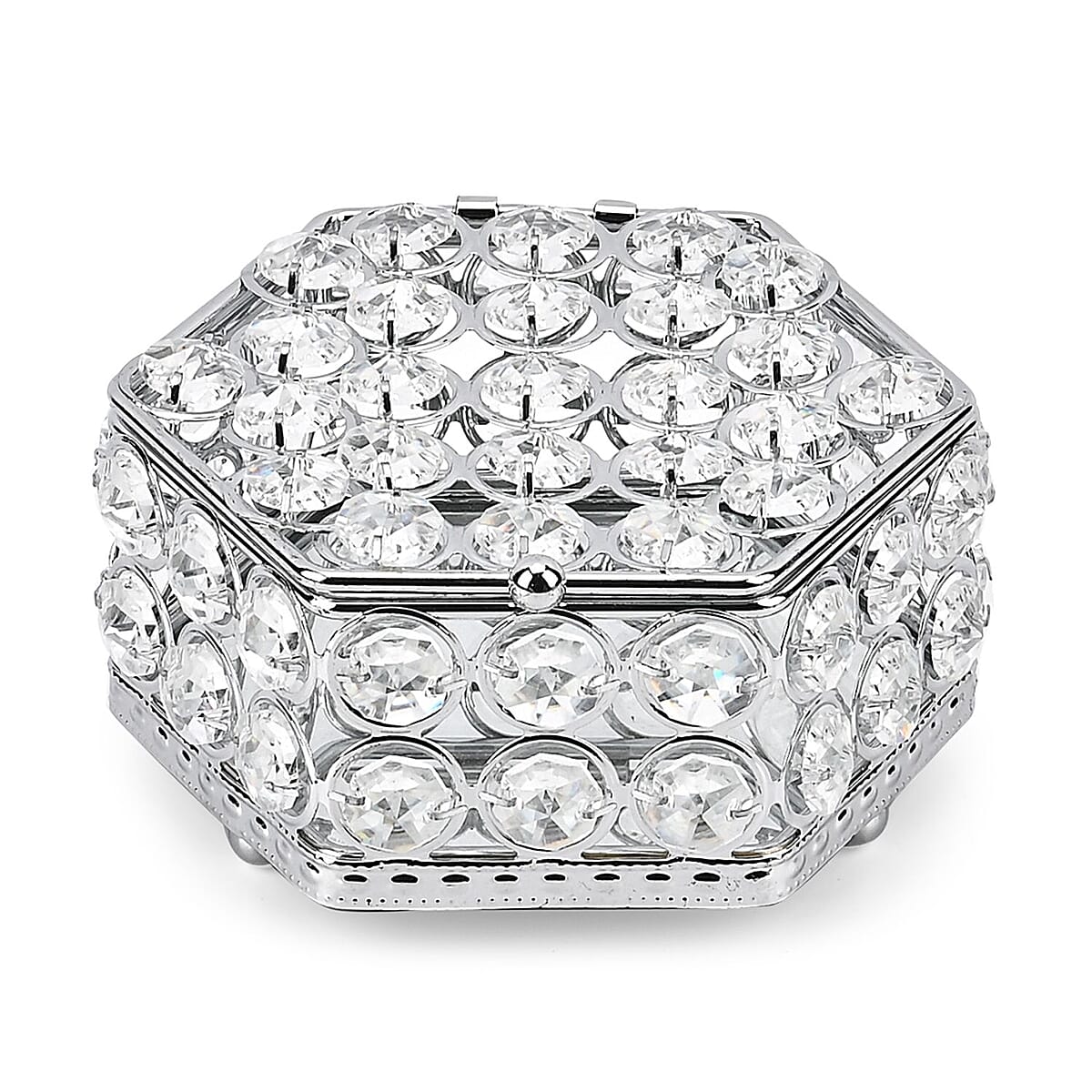 Silver Color Hexagon Design Crystal Jewelry BoxCrystal Jewelry Box, Trinket Organizer Treasure Box For Rings Earrings Necklace, Jewelry Storage Box (4.7x4.7x2.8) image number 2
