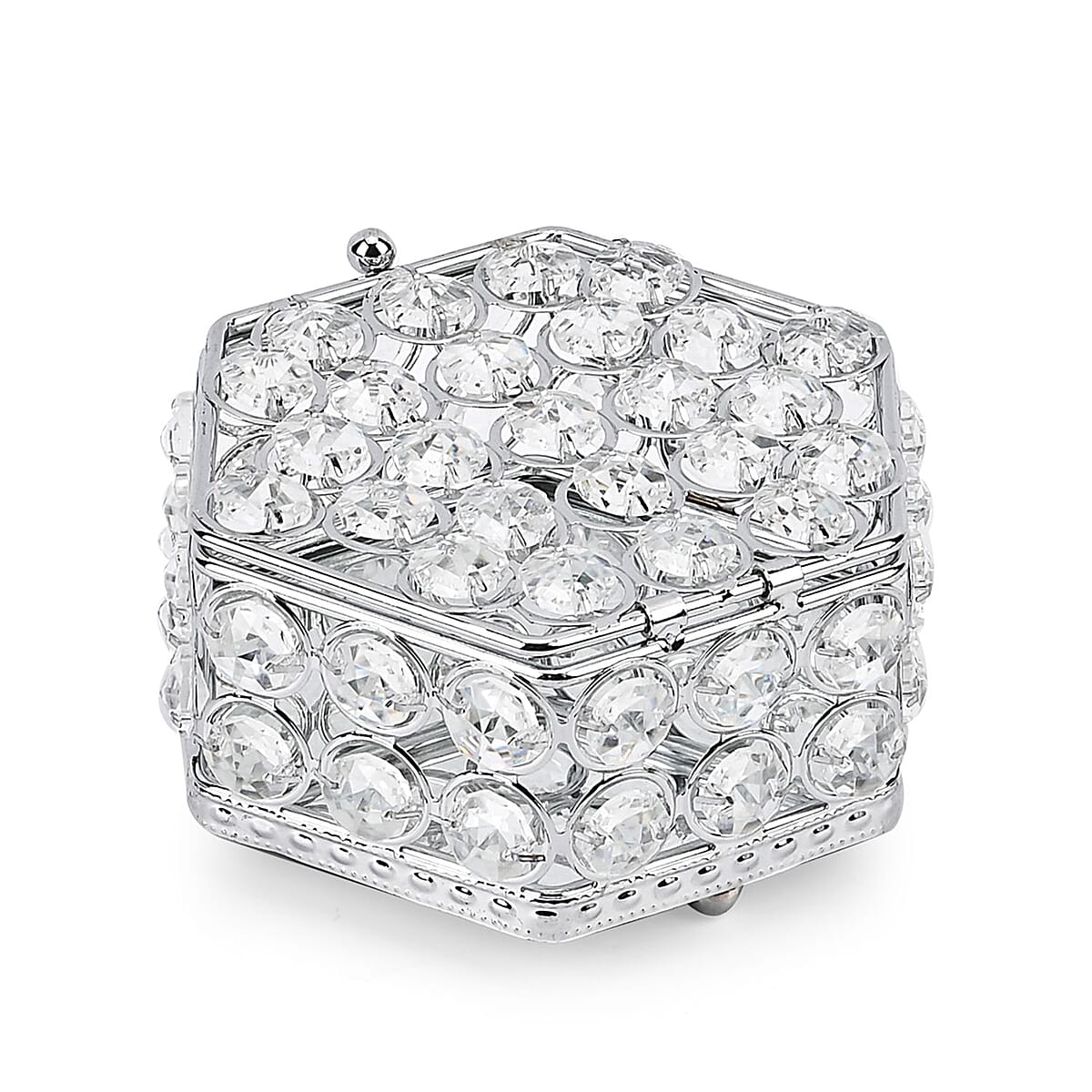 Silver Color Hexagon Design Crystal Jewelry BoxCrystal Jewelry Box, Trinket Organizer Treasure Box For Rings Earrings Necklace, Jewelry Storage Box (4.7x4.7x2.8) image number 3