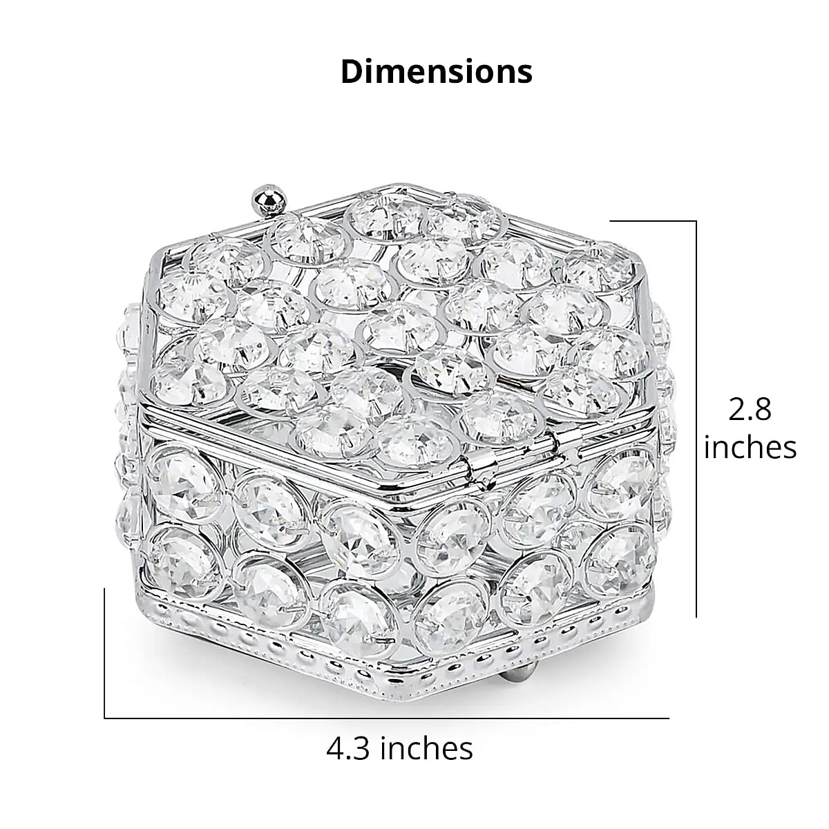 Silver Color Hexagon Design Crystal Jewelry BoxCrystal Jewelry Box, Trinket Organizer Treasure Box For Rings Earrings Necklace, Jewelry Storage Box (4.7x4.7x2.8) image number 6
