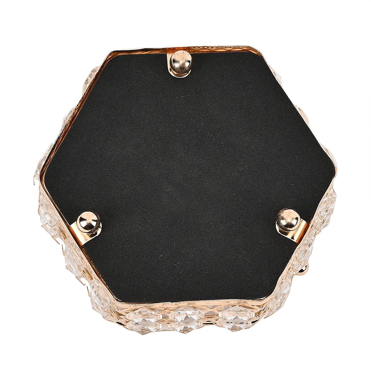 Golden Color Hexagon Design Crystal Jewelry Box, Trinket Organizer Treasure Box For Rings Earrings Necklace, Jewelry Storage Box (4.7x4.7x2.8) image number 4