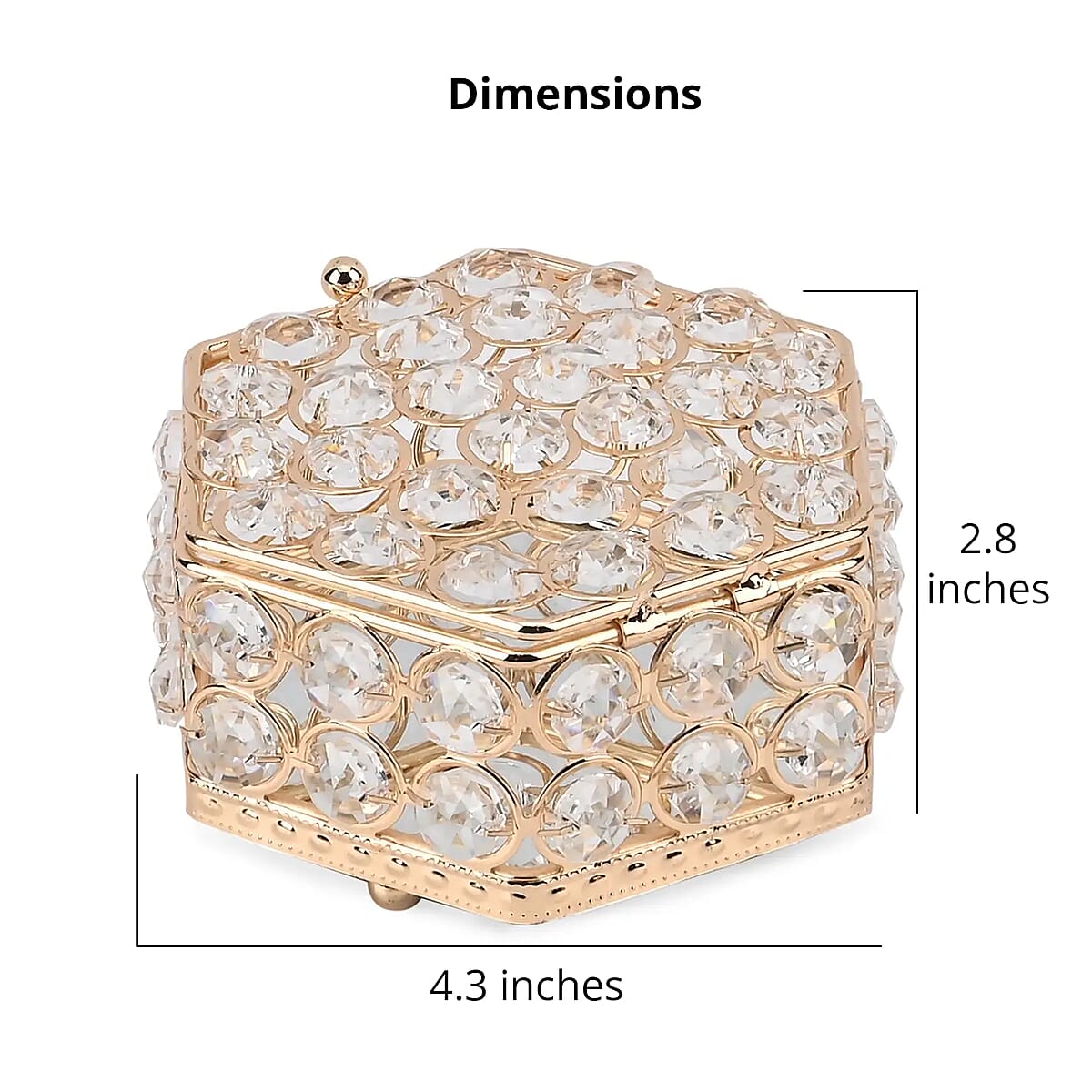 Golden Color Hexagon Design Crystal Jewelry Box, Trinket Organizer Treasure Box For Rings Earrings Necklace, Jewelry Storage Box (4.7x4.7x2.8) image number 6