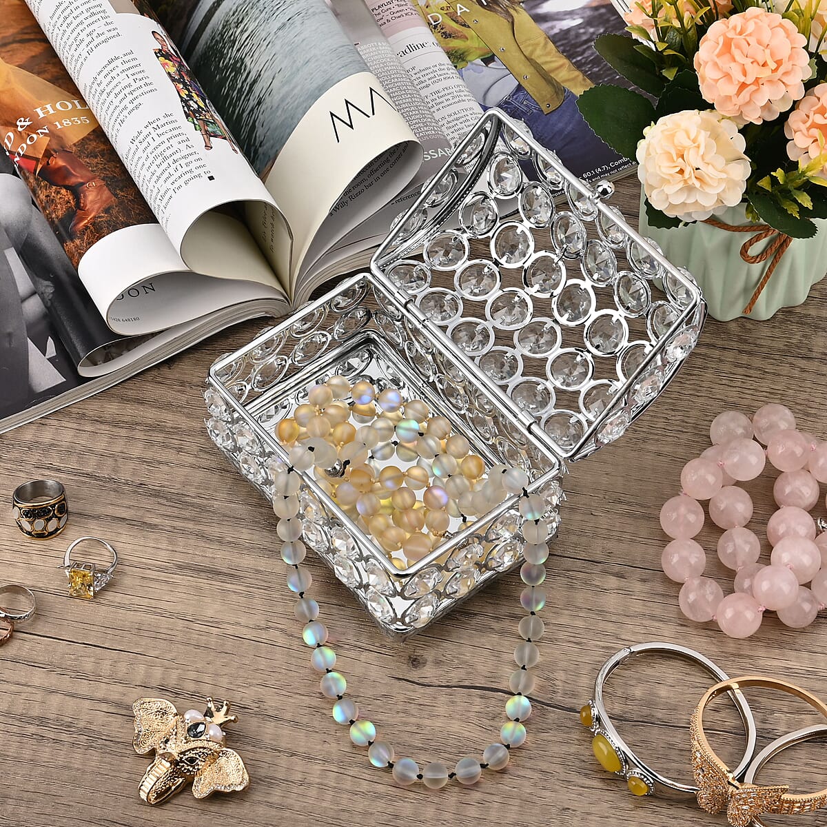 Silver Color Arch Design Crystal Jewelry Box, Trinket Organizer Treasure Box For Rings Earrings Necklace, Jewelry Storage Box (5.1x3.1x3.5) image number 1