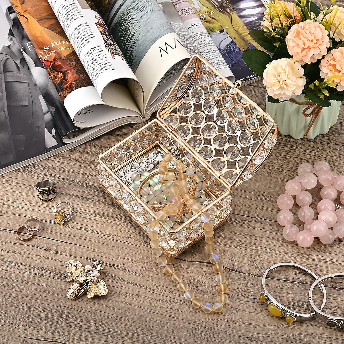 Golden Color Arch Design Crystal Jewelry Box, Trinket Organizer Treasure Box For Rings Earrings Necklace, Jewelry Storage Box (5.1x3.1x3.5) image number 1