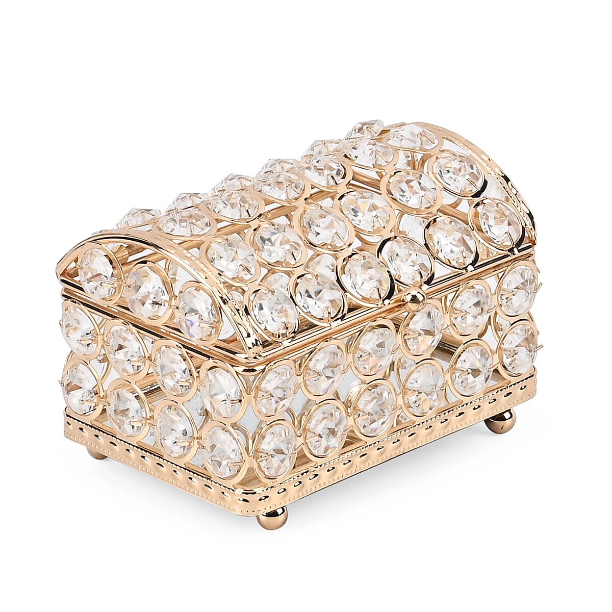Golden Color Arch Design Crystal Jewelry Box, Trinket Organizer Treasure Box For Rings Earrings Necklace, Jewelry Storage Box (5.1x3.1x3.5) image number 3