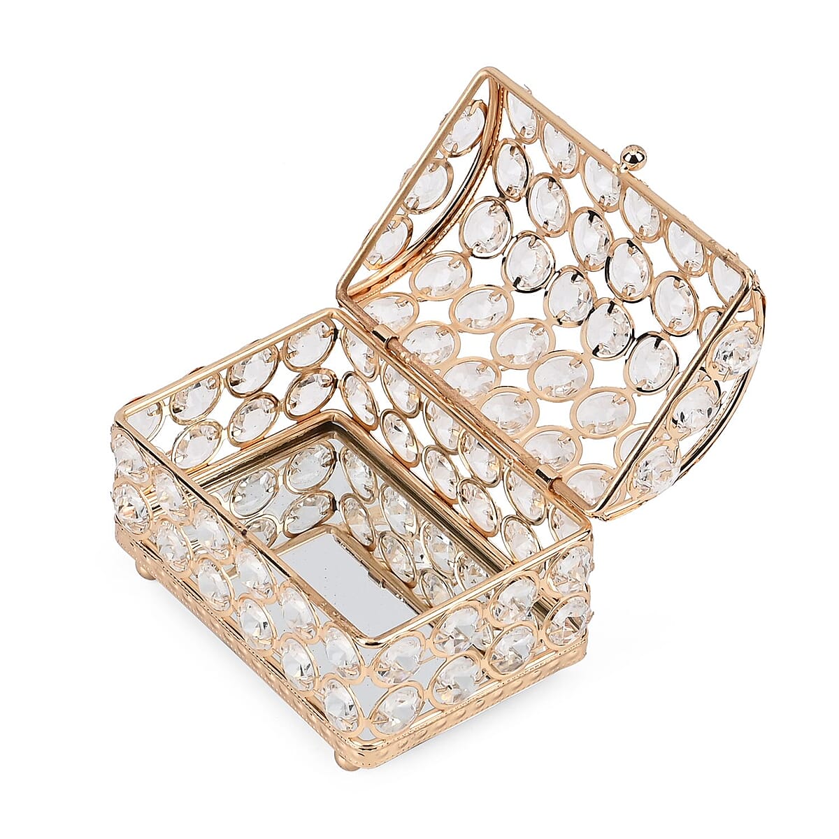 Golden Color Arch Design Crystal Jewelry Box, Trinket Organizer Treasure Box For Rings Earrings Necklace, Jewelry Storage Box (5.1x3.1x3.5) image number 5