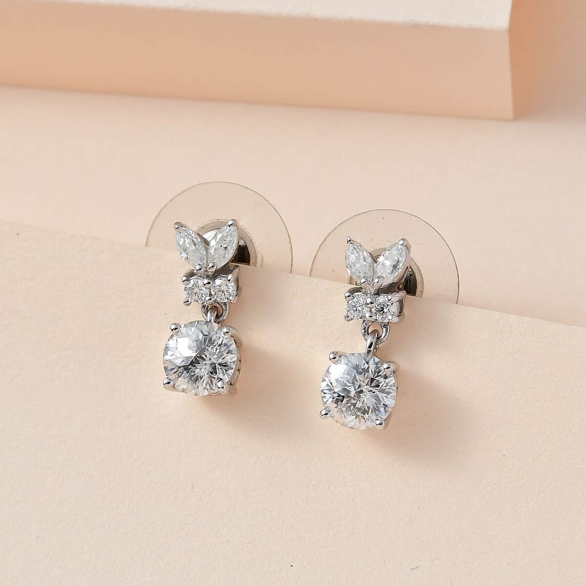 Buy Moissanite Earring in Platinum Over Sterling Silver 2.00 ctw at ShopLC.