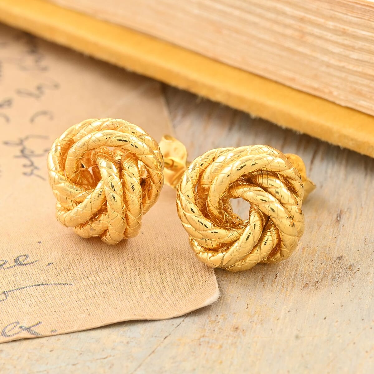 14K Yellow Gold Over Sterling Silver Knot Earrings 2.60 Grams image number 1