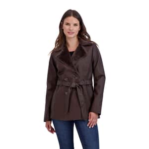 Baccini Coffee Bean Faux Leather and Fur Jacket - S