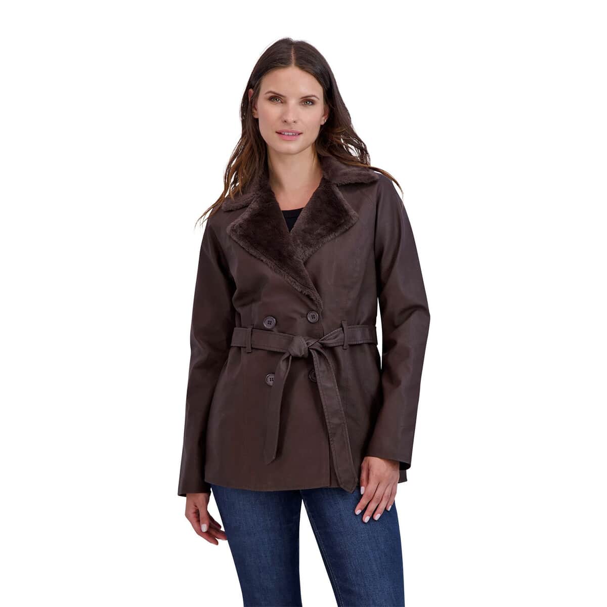 Baccini Coffee Bean Faux Leather and Fur Jacket - M image number 0