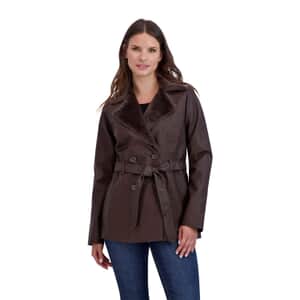 Baccini Coffee Bean Faux Leather and Fur Jacket - M