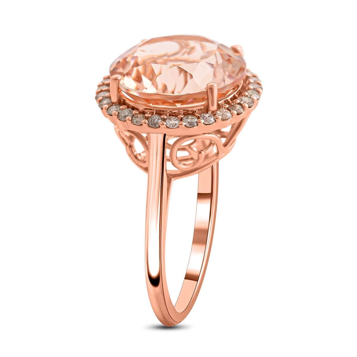 Certified & Appraised Luxoro 14K Rose Gold AAA Marropino Morganite and G-H I2 Diamond Ring (Size 6.0) 7.50 ctw image number 3