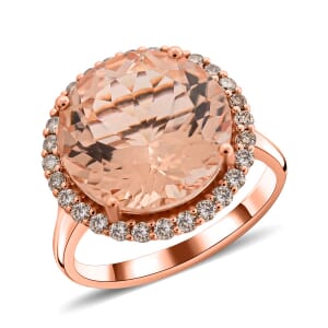 Certified & Appraised Luxoro 14K Rose Gold AAA Marropino Morganite and G-H I2 Diamond Ring (Size 7.0) 7.50 ctw