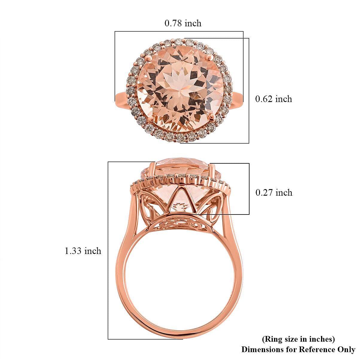 Certified & Appraised Luxoro 14K Rose Gold AAA Marropino Morganite and G-H I2 Diamond Ring (Size 7.0) 7.50 ctw