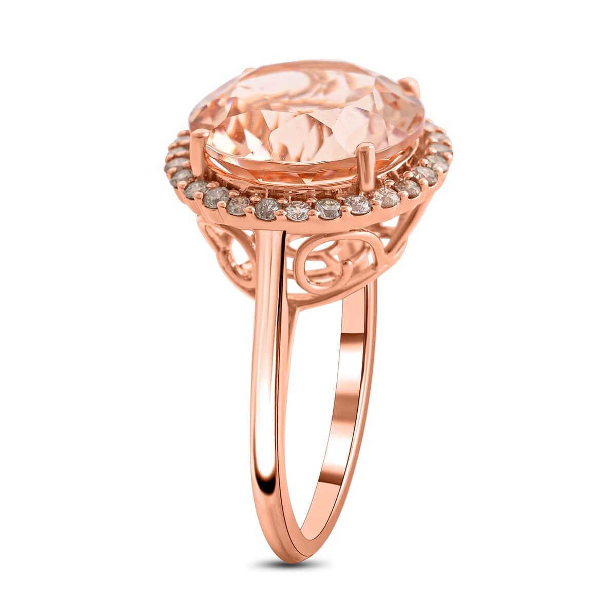 Certified & Appraised Luxoro 14K Rose Gold AAA Marropino Morganite and G-H I2 Diamond Ring (Size 8.0) 7.50 ctw image number 3