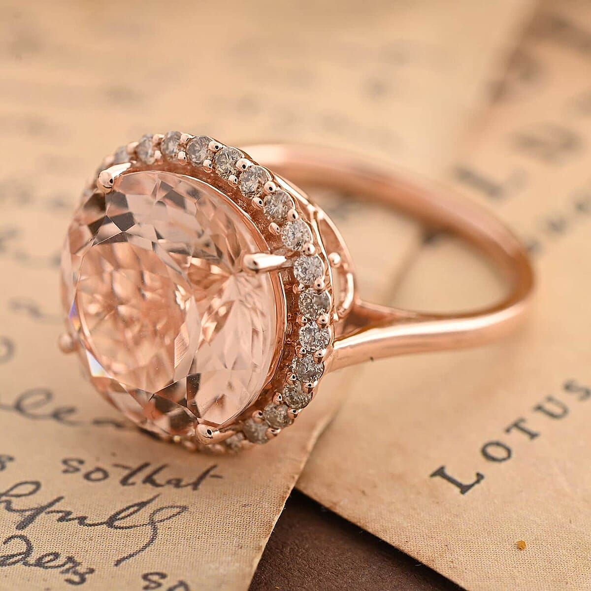 Certified & Appraised Luxoro 14K Rose Gold AAA Marropino Morganite, Diamond (G-H, I2) (0.45 cts) Ring (Size 8.5) 7.50 ctw image number 1