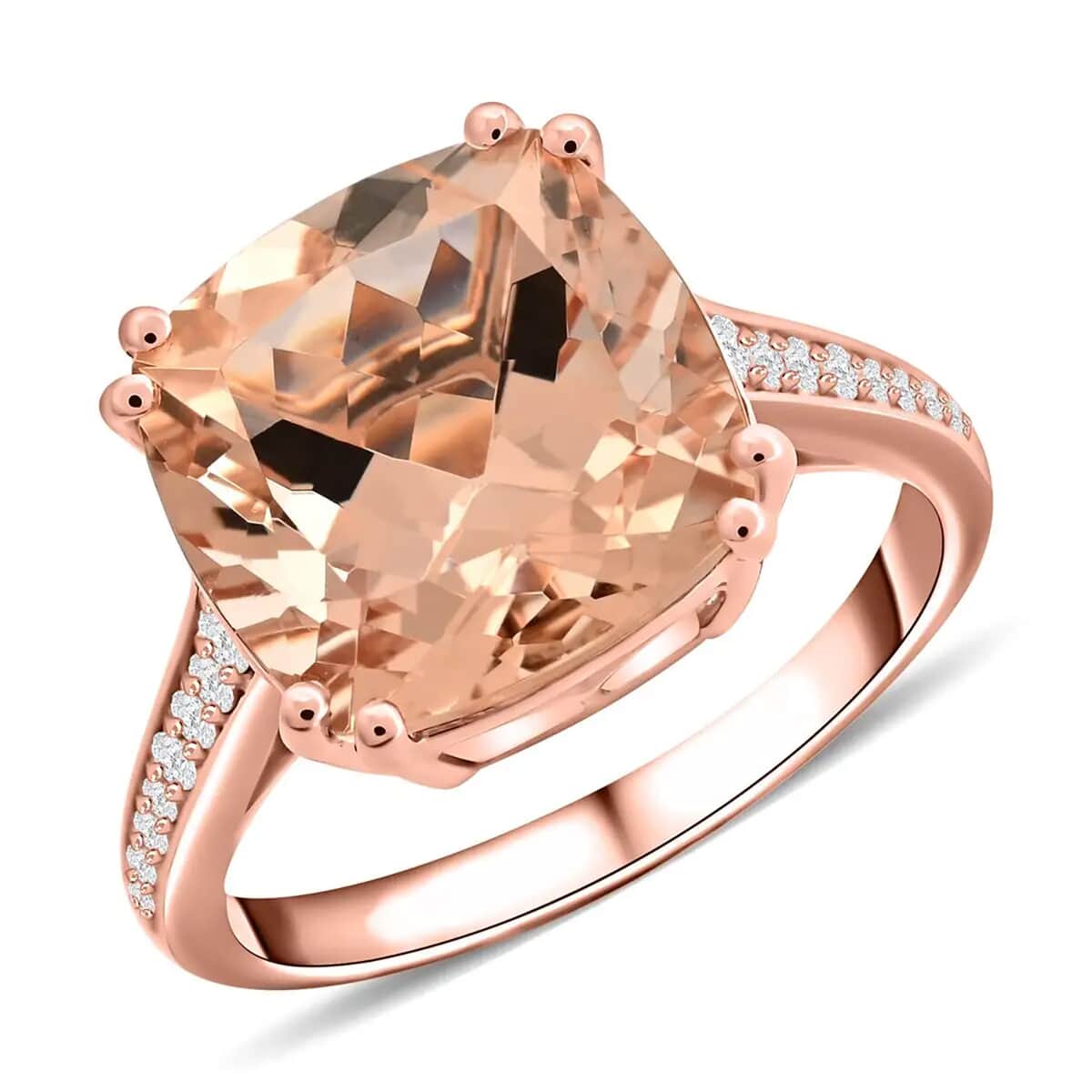 Certified & Appraised Luxoro 14K Rose Gold AAA Marropino Morganite and G-H I2 Diamond Ring (Size 10.0) 5.10 ctw image number 0