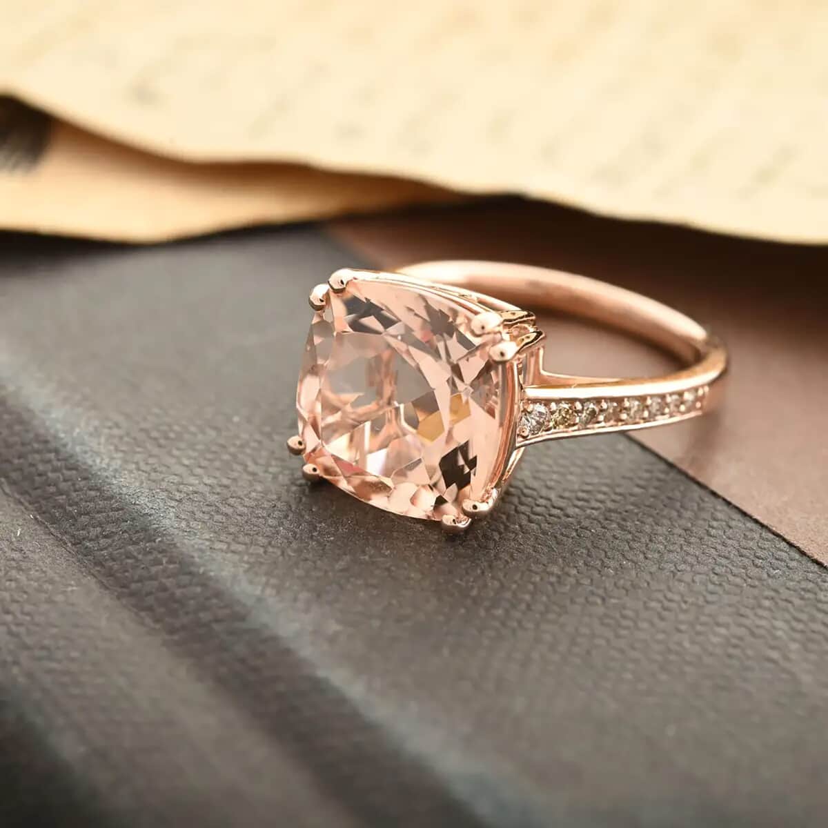 Doorbuster Certified & Appraised Iliana 14K Rose Gold AAA Marropino Morganite and G-H I2 Diamond Ring 5.10 ctw image number 1