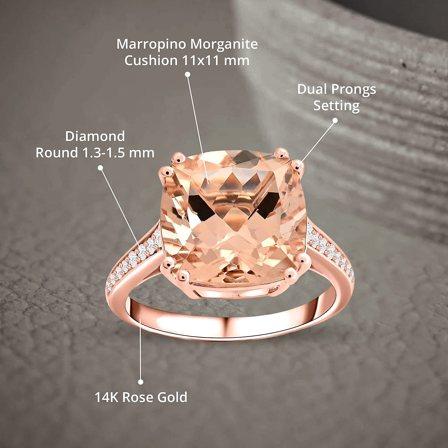 Certified & Appraised Luxoro AAA Marropino Morganite and G-H I2 Diamond 5.10 ctw Ring in 14K Rose Gold (Size 10.0)
