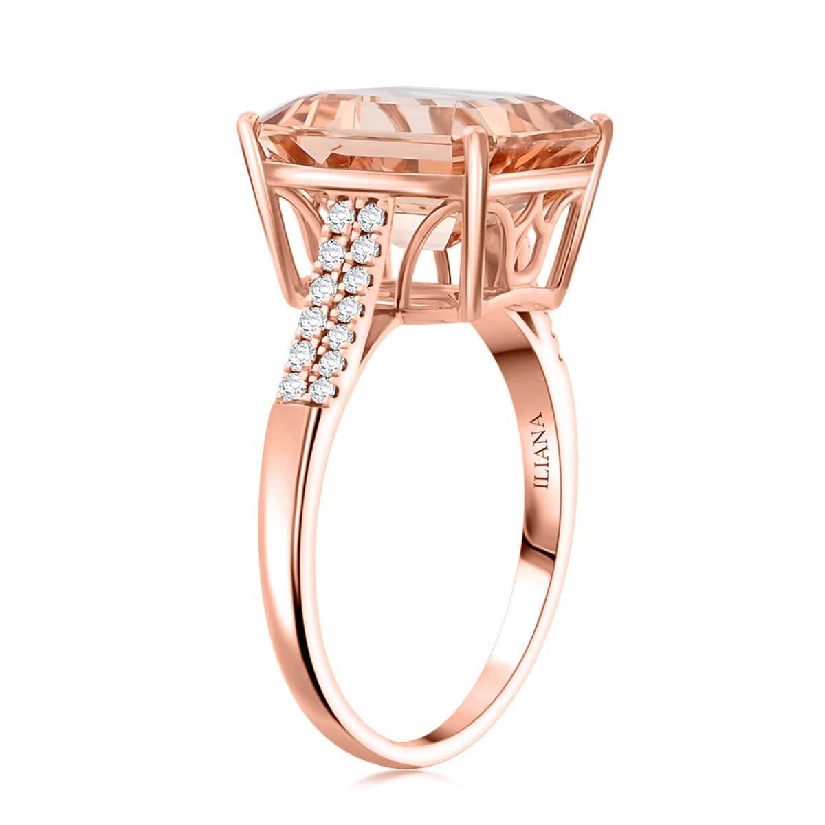 Doorbuster Certified & Appraised Iliana 18K Rose Gold AAA Marropino Morganite and SI Diamond Ring 4.40 Grams 7.20 ctw image number 3