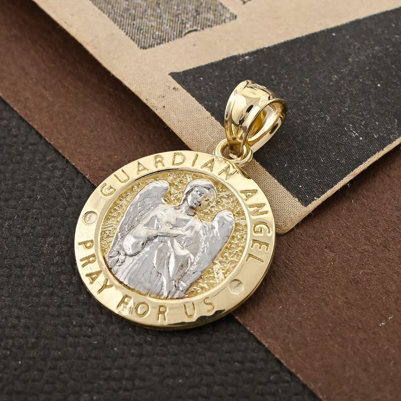 Made in America 10K Yellow and White Gold Guardian Angel Pendant 1.26 Grams