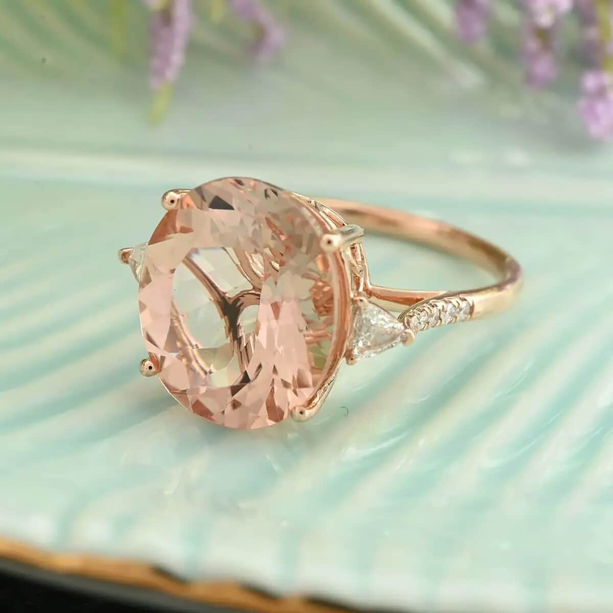 Doorbuster Certified & Appraised Iliana 18K Rose Gold AAA Marropino Morganite, Diamond (SI) (0.26 cts) Ring (Size 6.0) 8.00 ctw image number 1