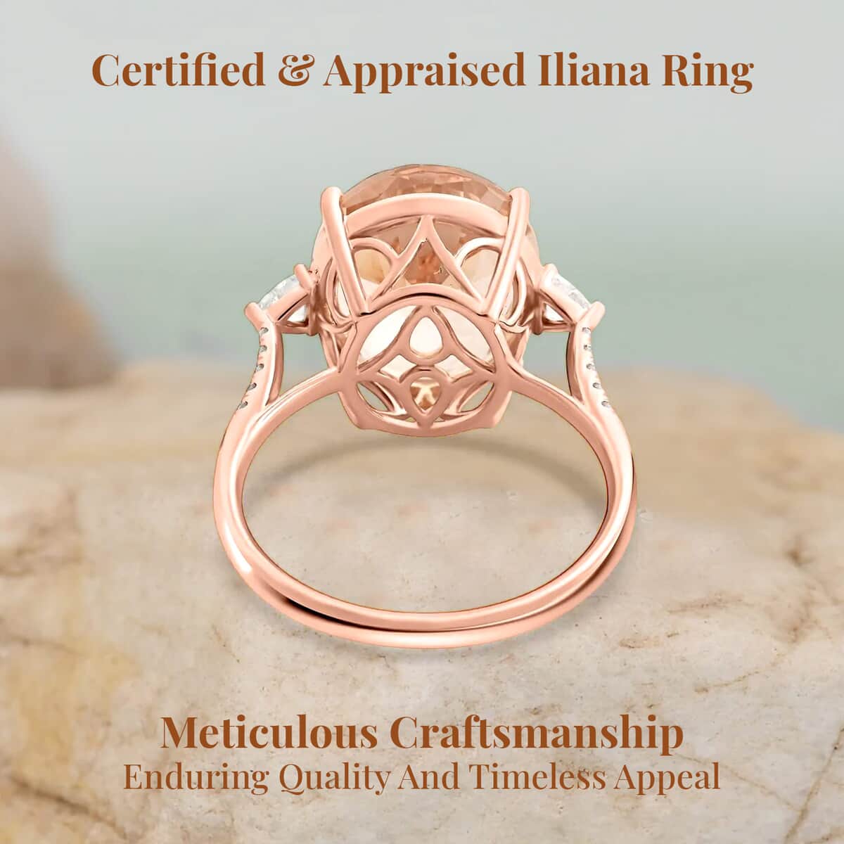 Doorbuster Certified & Appraised Iliana 18K Rose Gold AAA Marropino Morganite, Diamond (SI) (0.26 cts) Ring (Size 6.0) 8.00 ctw image number 3