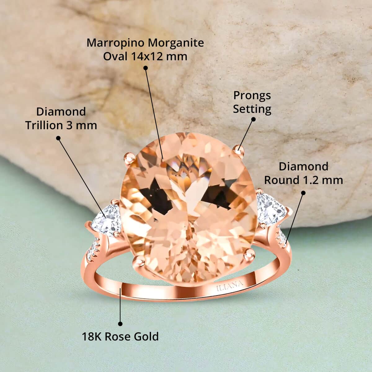 Doorbuster Certified & Appraised Iliana 18K Rose Gold AAA Marropino Morganite, Diamond (SI) (0.26 cts) Ring (Size 6.0) 8.00 ctw image number 4