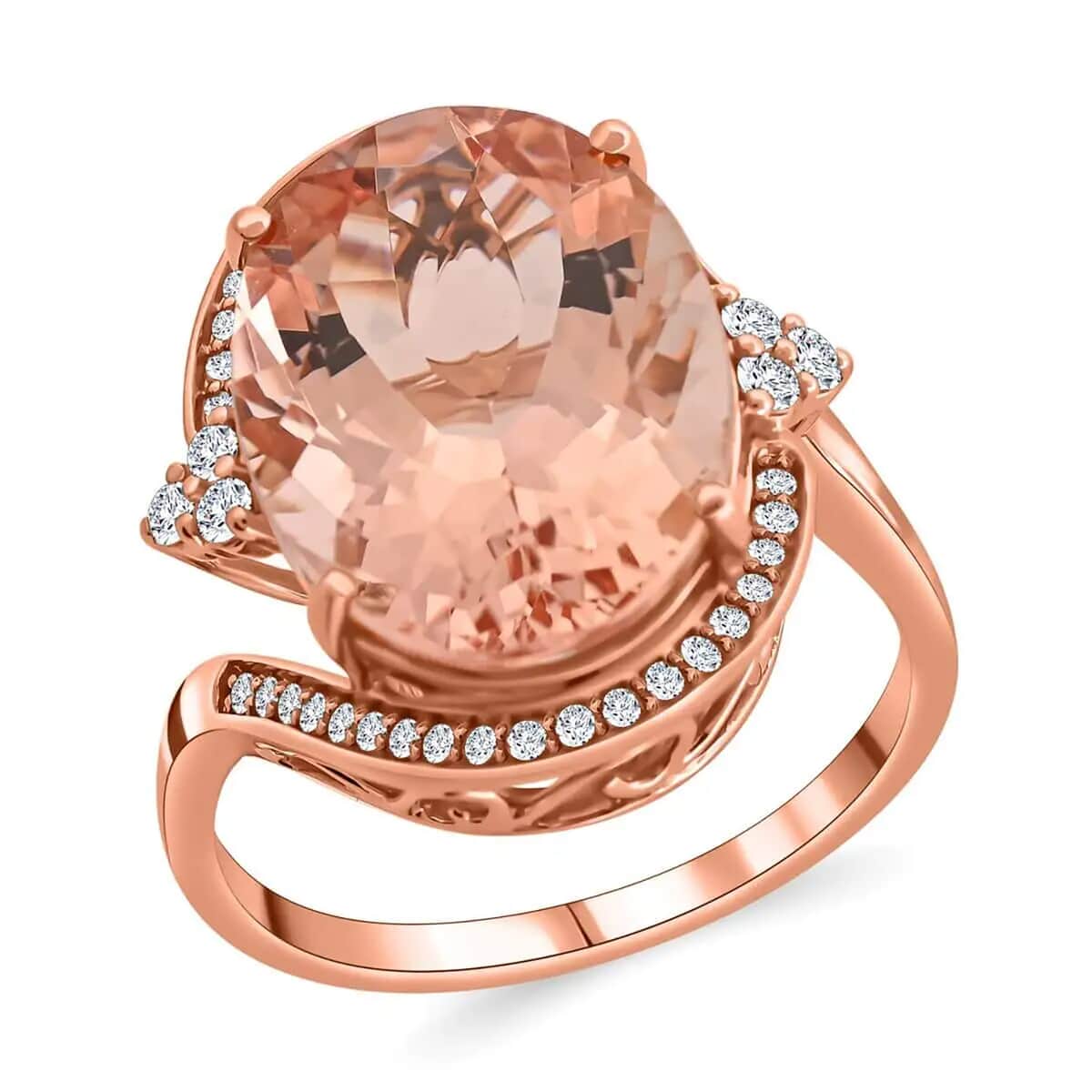 Doorbuster Deal Certified & Appraised Iliana 18K Rose Gold AAA Marropino Morganite and G-H SI Diamond Ring 6.65 Grams 11.50 ctw image number 0