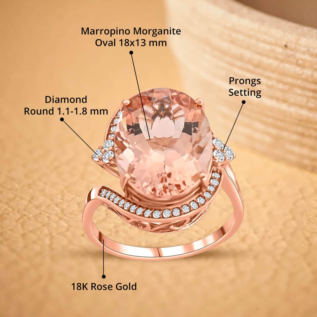 Deal Certified & Appraised Iliana 18K Rose Gold AAA Marropino Morganite and G-H SI Diamond Ring (Size 10.0) 6.65 Grams 11.50 ctw image number 4